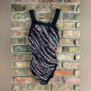 Womens Aqua Green Swimsuit Size S Black & Pink zebra